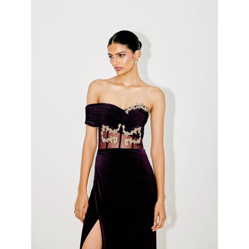TISHARTH BY SHIVANI Purple Corset Gown with Sequenced Cape
