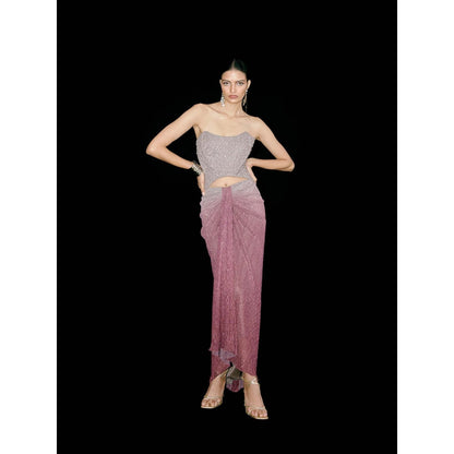 TISHARTH BY SHIVANI Pink Corset Top with Drape Skirt