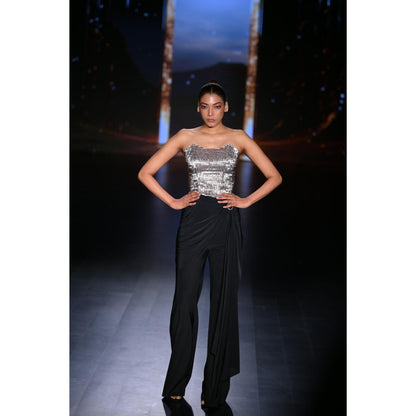 TISHARTH BY SHIVANI Silver Corset Top with Draped Pant