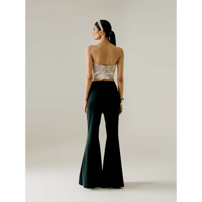 TISHARTH BY SHIVANI Silver Corset Top with Draped Pant