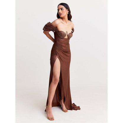 TISHARTH BY SHIVANI Brown Shimmer Gown