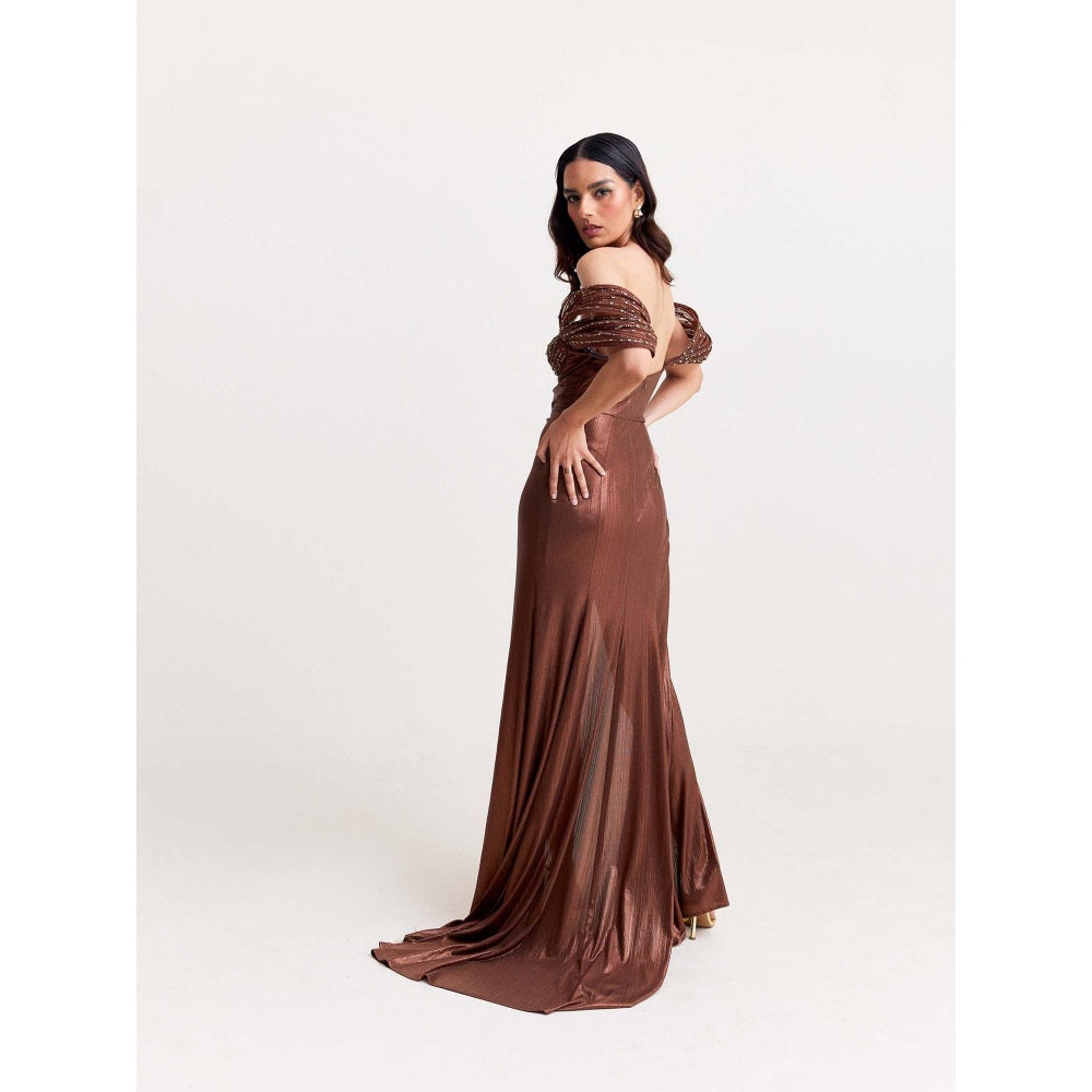 TISHARTH BY SHIVANI Brown Shimmer Gown