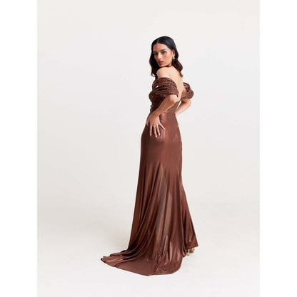 TISHARTH BY SHIVANI Brown Shimmer Gown