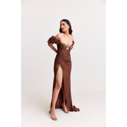 TISHARTH BY SHIVANI Brown Shimmer Gown