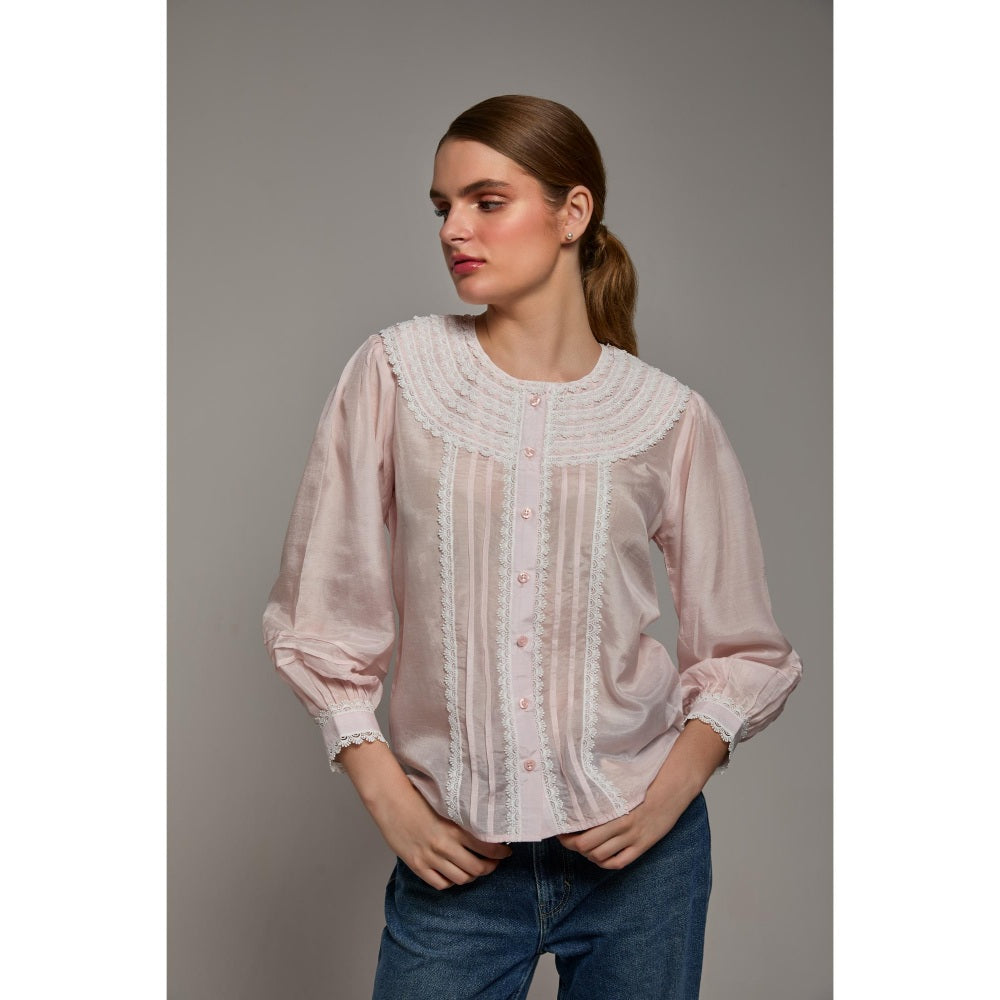 Torsha Cotton Charm Lace Pink Shirt