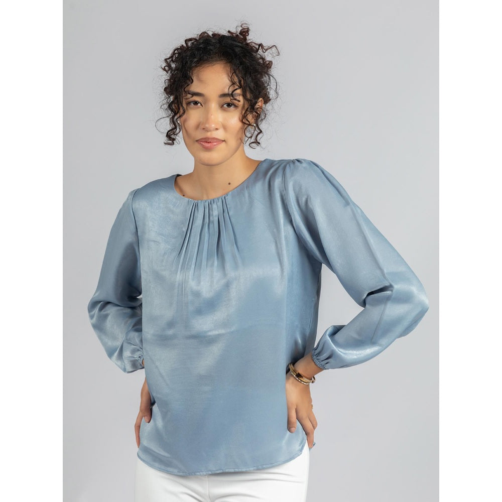 Torsha Blue Satin Velvet Top