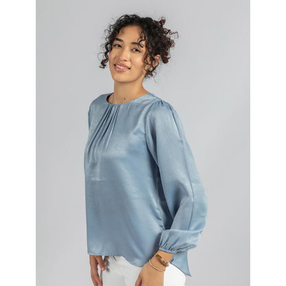 Torsha Blue Satin Velvet Top