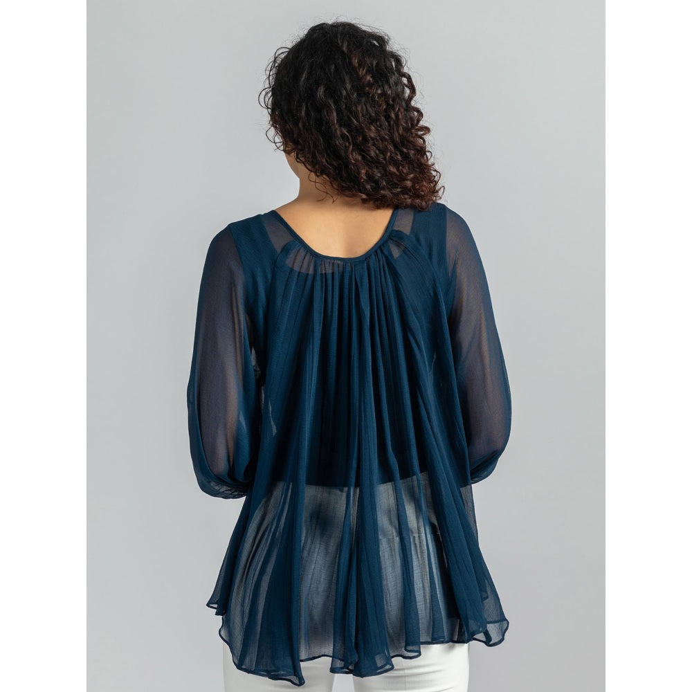Torsha Blue Flary Sheer Top with Detached Inner