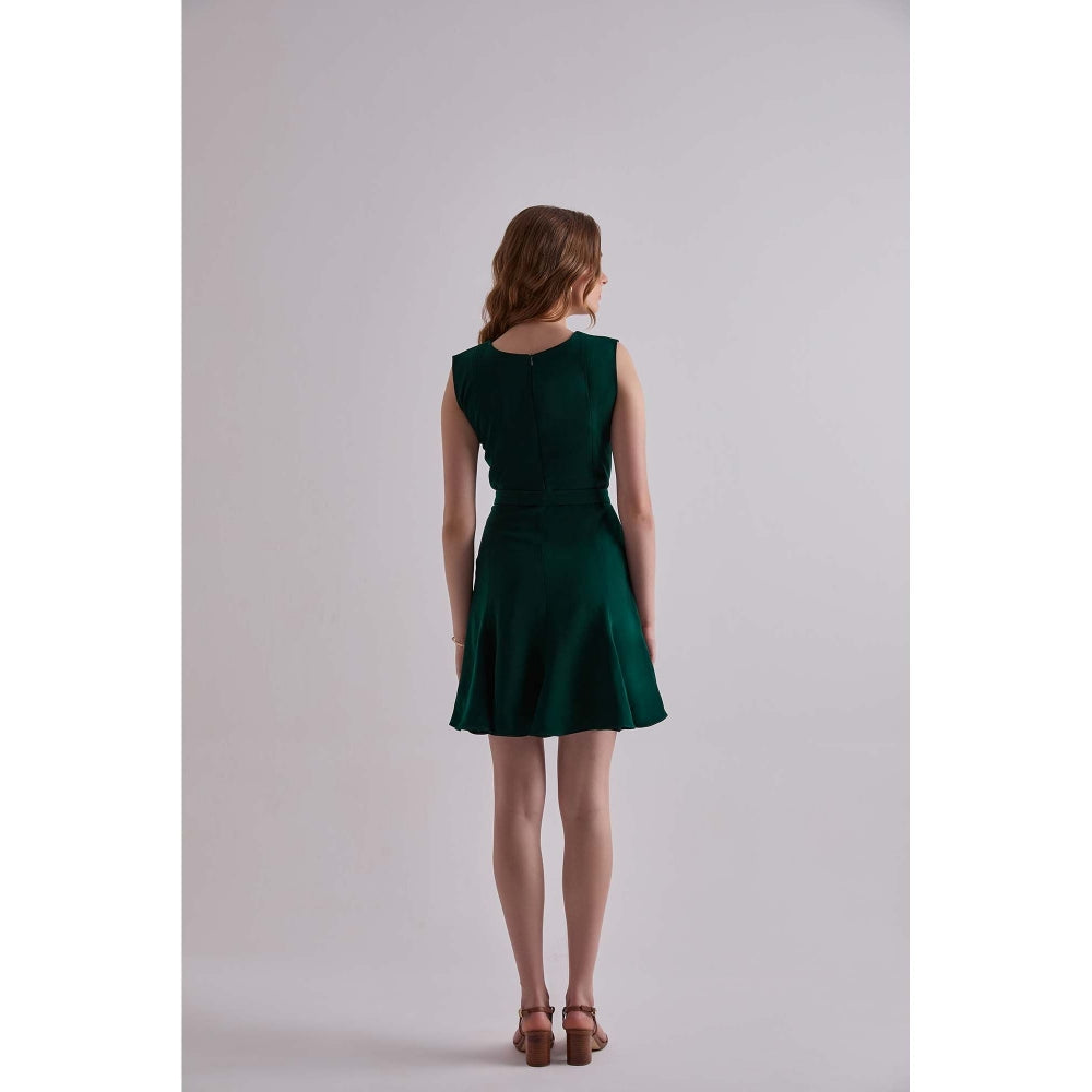 Torsha Green Polyester Emerald Daze Mini Dress with Belt for Women