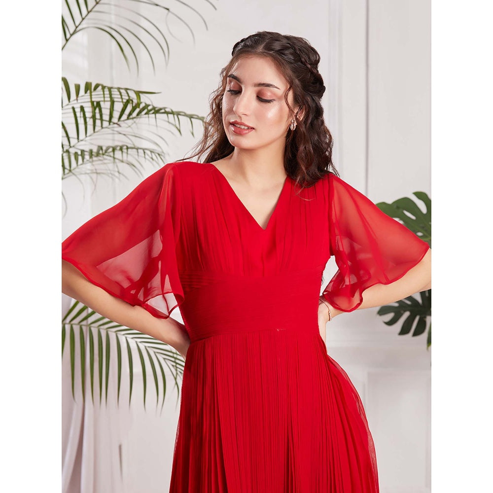 Torsha Red Georgette Alert Midi Dress for Women
