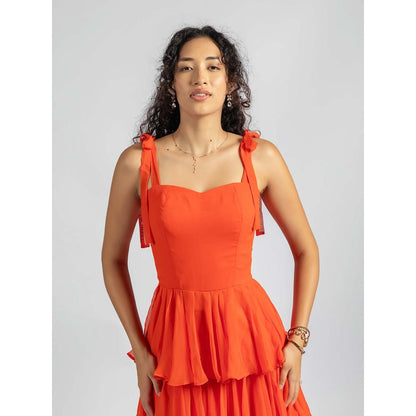 Torsha Orange Sunset Ruffle Muse Dress