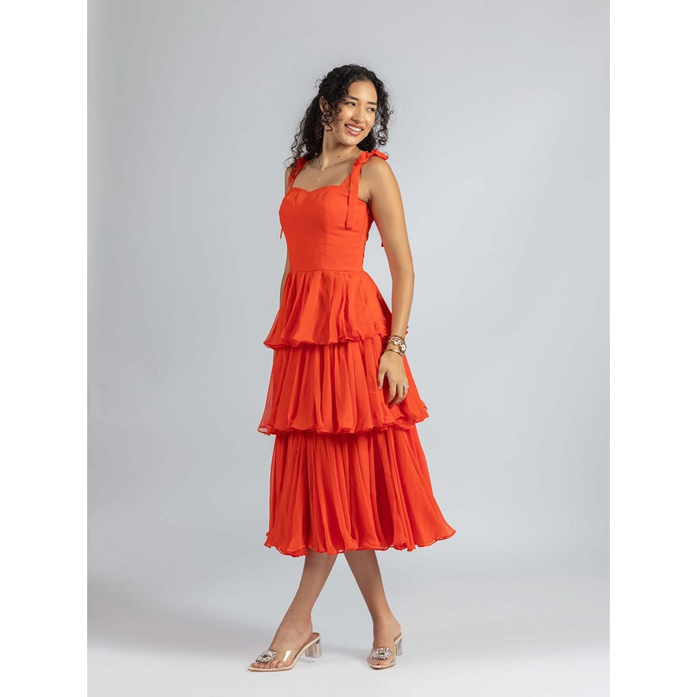 Torsha Orange Sunset Ruffle Muse Dress