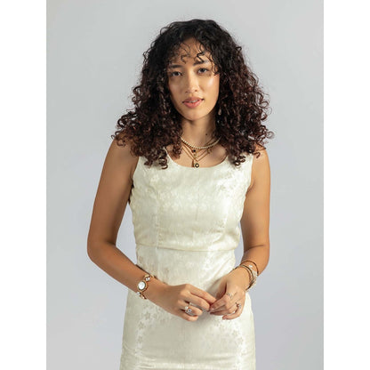 Torsha Ivory Satin Pearl Midi Dress