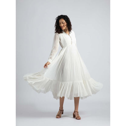 Torsha White Golden Bloom Dress