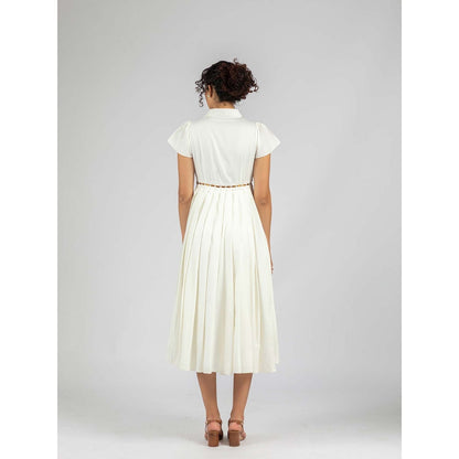 Torsha White Pearl Pleat Dress