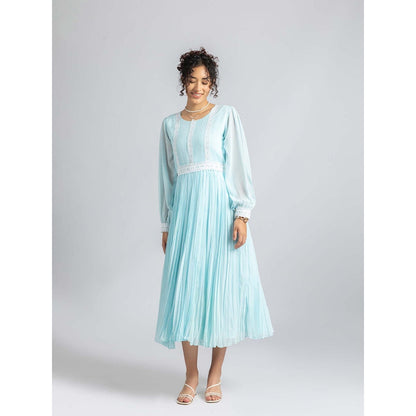 Torsha Sky Blue Lace Pleated Dress