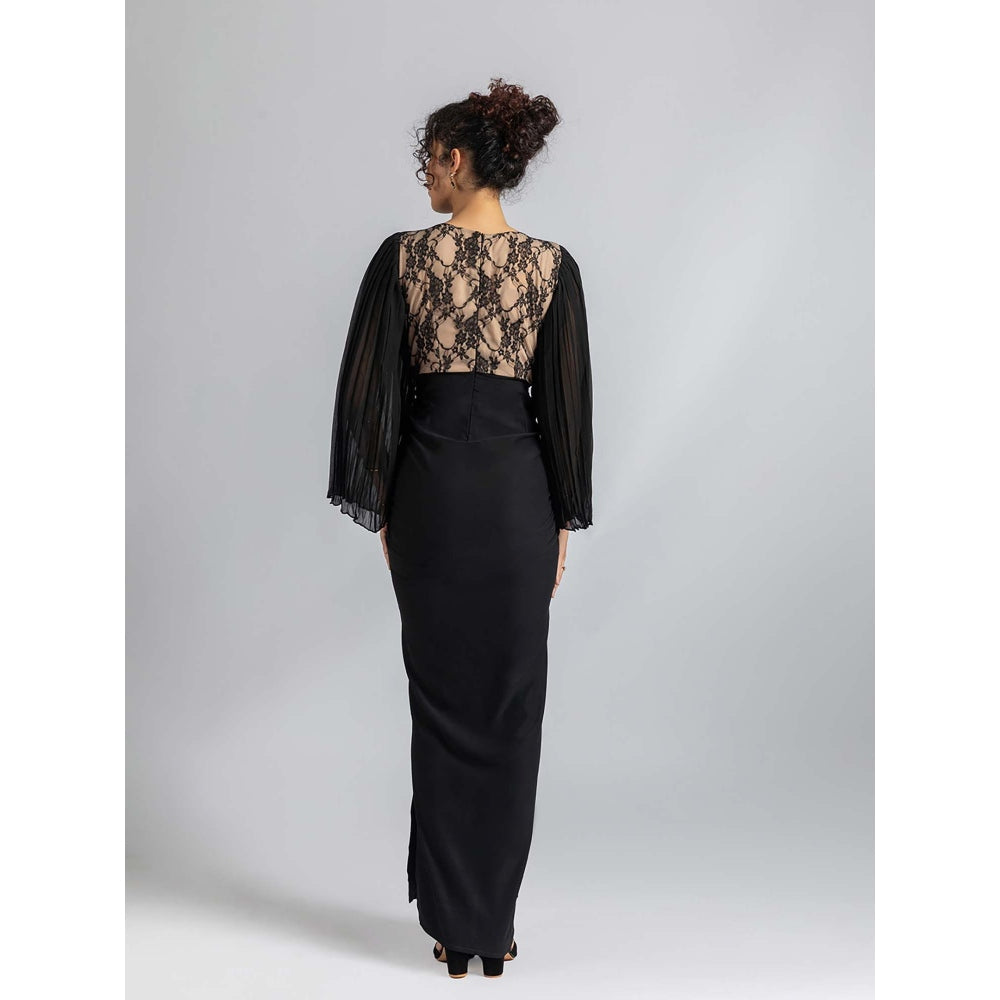 Torsha Black Lace and Drape Dress
