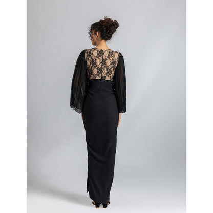 Torsha Black Lace and Drape Dress