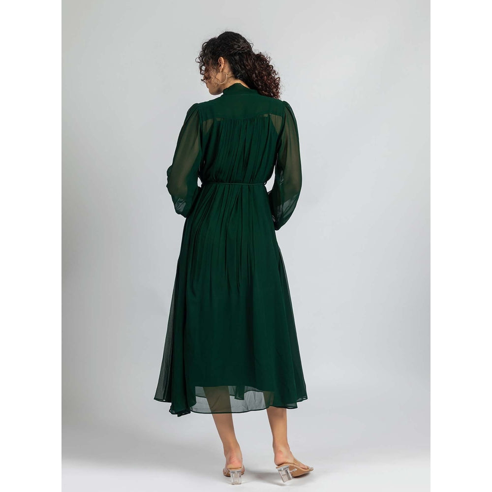 Torsha Green Bow and Flared Dress with Inner and Belt