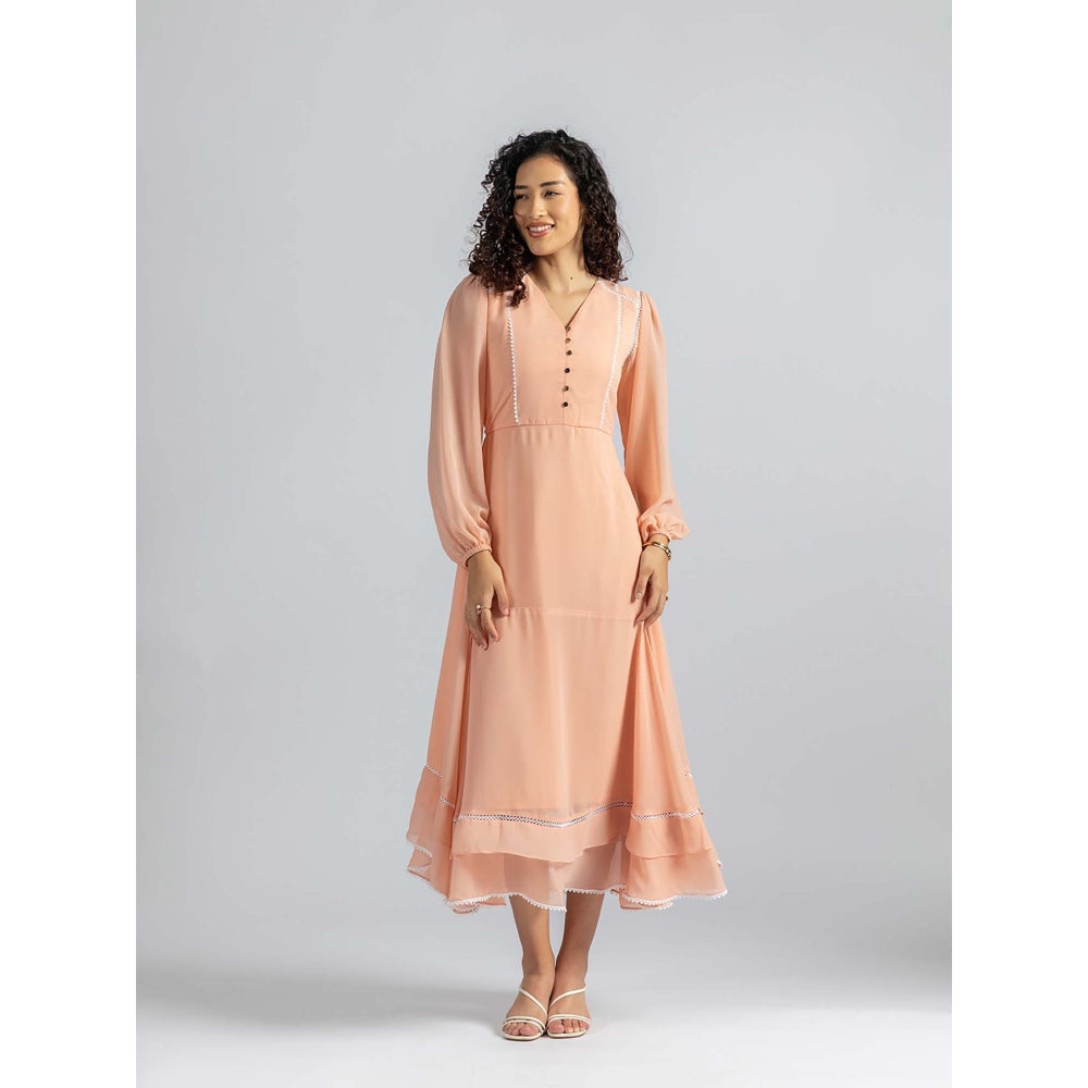 Torsha Peach Petal Flared Midi Dress