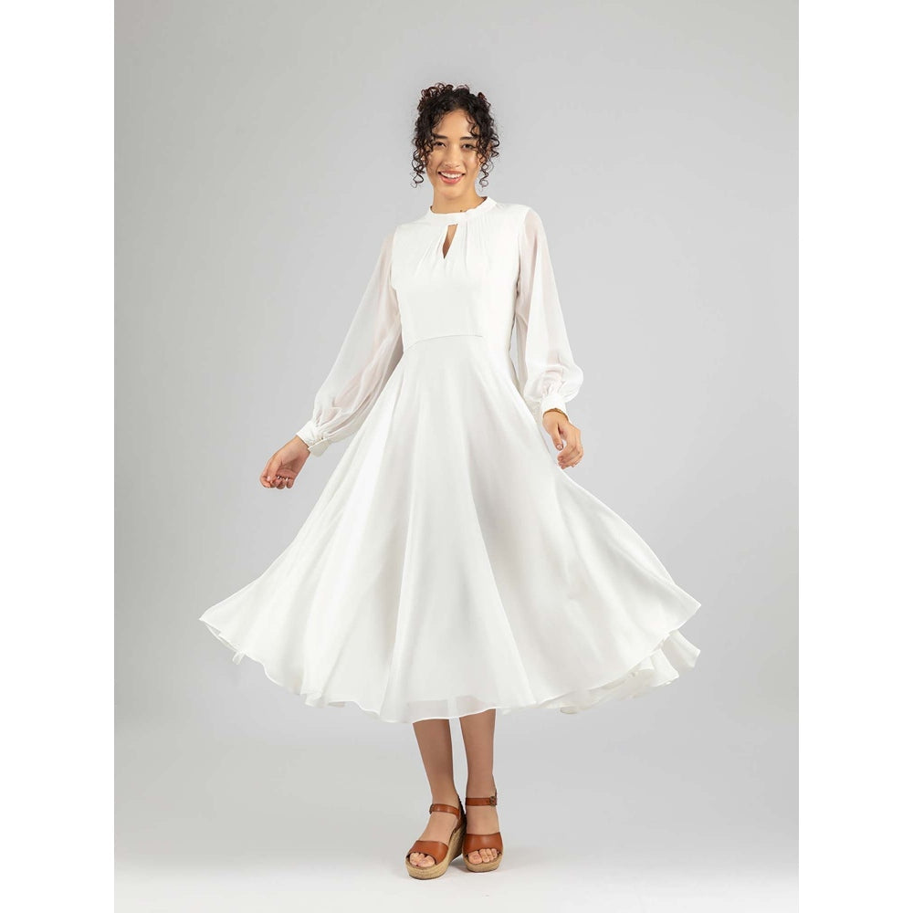 Torsha White Crystal Flared Dress