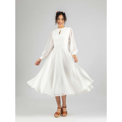 Torsha White Crystal Flared Dress