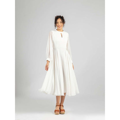 Torsha White Crystal Flared Dress