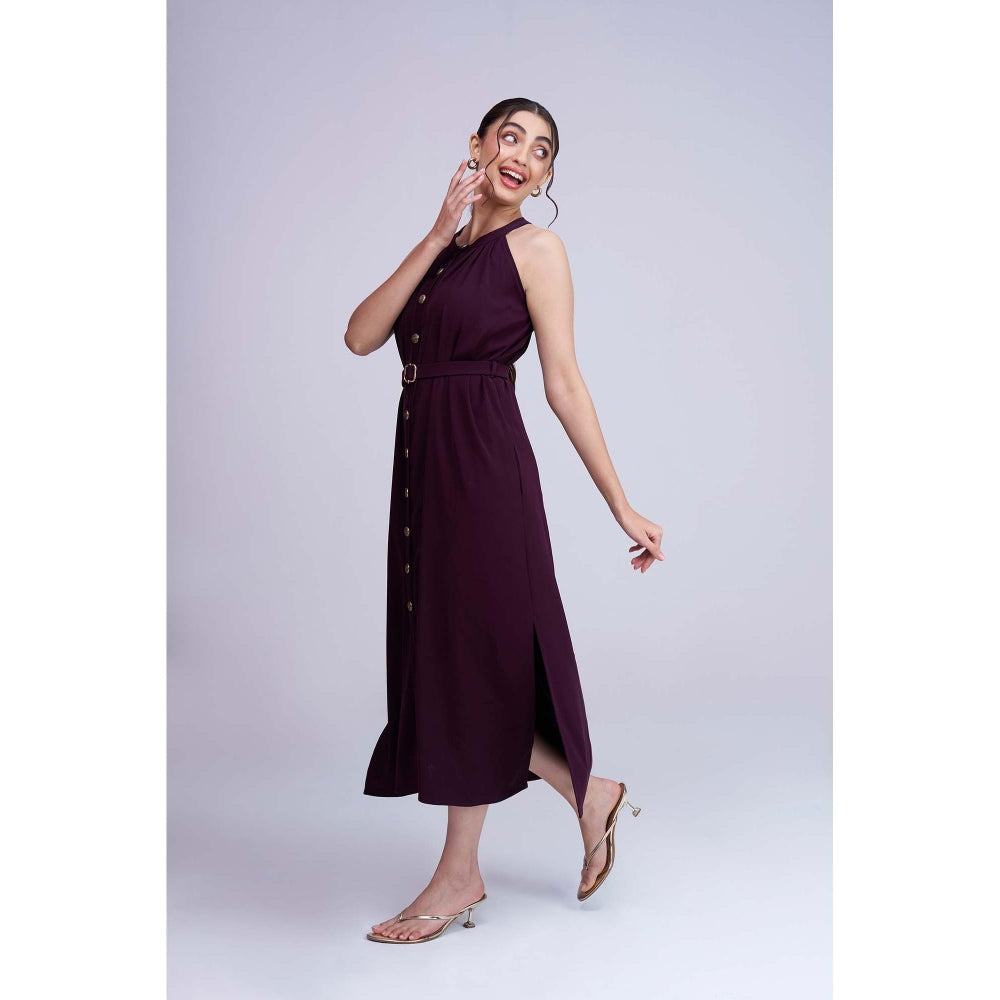 Torsha Burgundy Whisper Dress with Belt