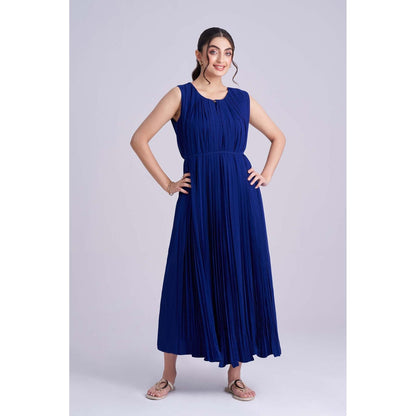 Torsha Blue Dusk Midi Dress with Belt