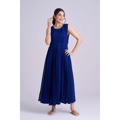 Torsha Blue Dusk Midi Dress with Belt