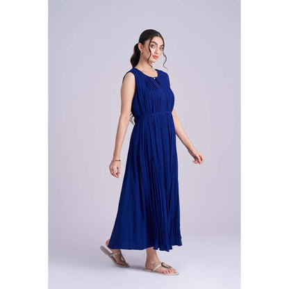 Torsha Blue Dusk Midi Dress with Belt