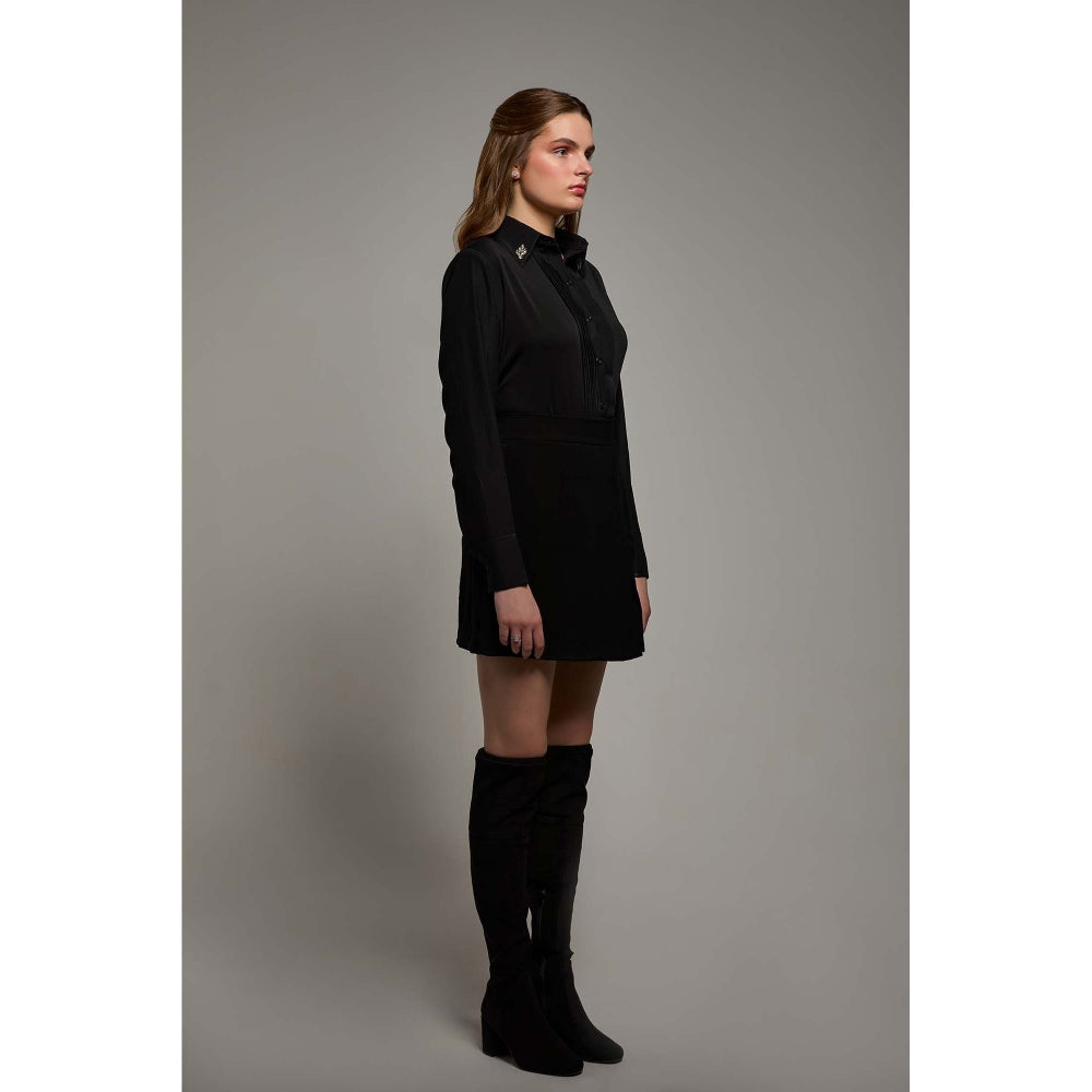 Torsha Black Polyester Midnight Bloom Shirt for Women