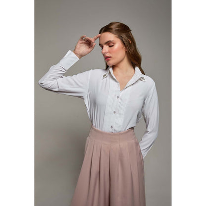 Torsha White Polyester Midnight Bloom Shirt for Women
