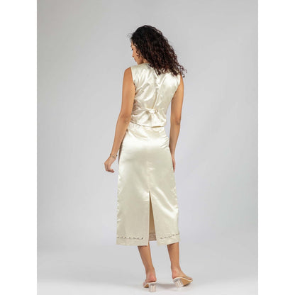Torsha Off White Satin Skirt