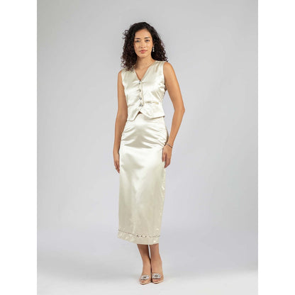 Torsha Off White Satin Skirt