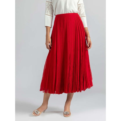 Torsha Red Ruby Midi Skirt for Women