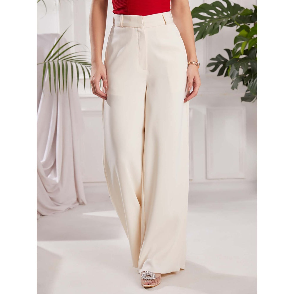 Torsha White High Waist Loose Pant