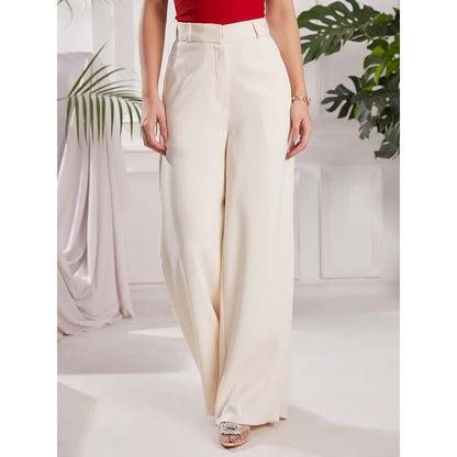 Torsha White High Waist Loose Pant