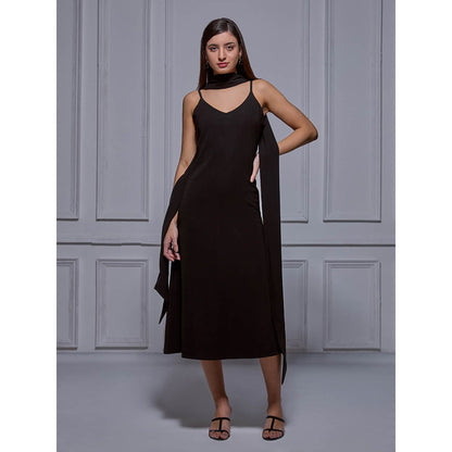 Torsha Black Grace Midi Dress with Stole for Women