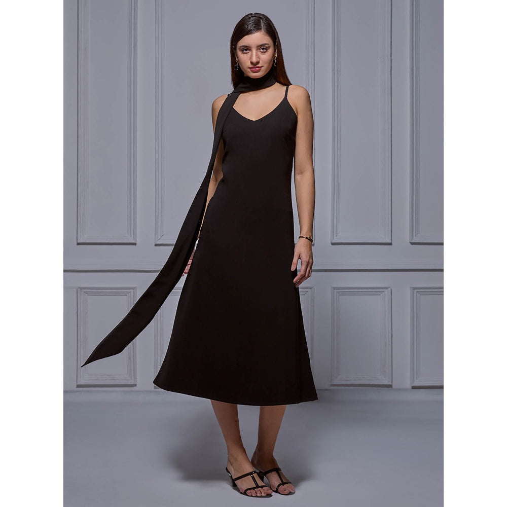 Torsha Black Grace Midi Dress with Stole for Women