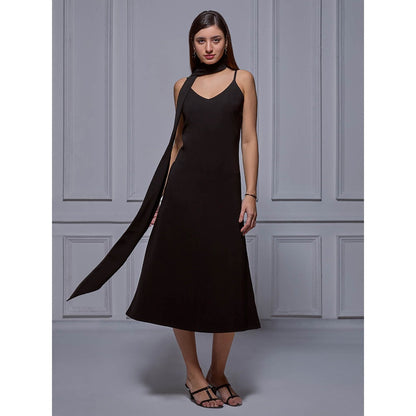 Torsha Black Grace Midi Dress with Stole for Women