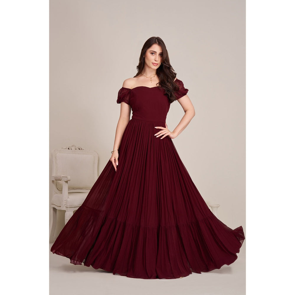 Torsha Womens Maroon Flared Solid Dress
