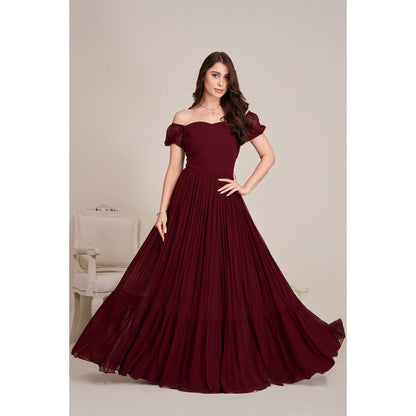 Torsha Womens Maroon Flared Solid Dress