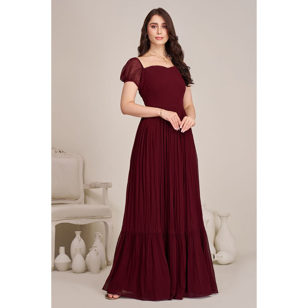 Torsha Womens Maroon Flared Solid Dress