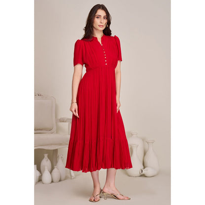 Torsha Womens Red Solid Party Dress