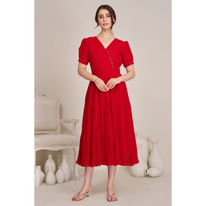 Torsha Womens Red Pleated Tired Dress