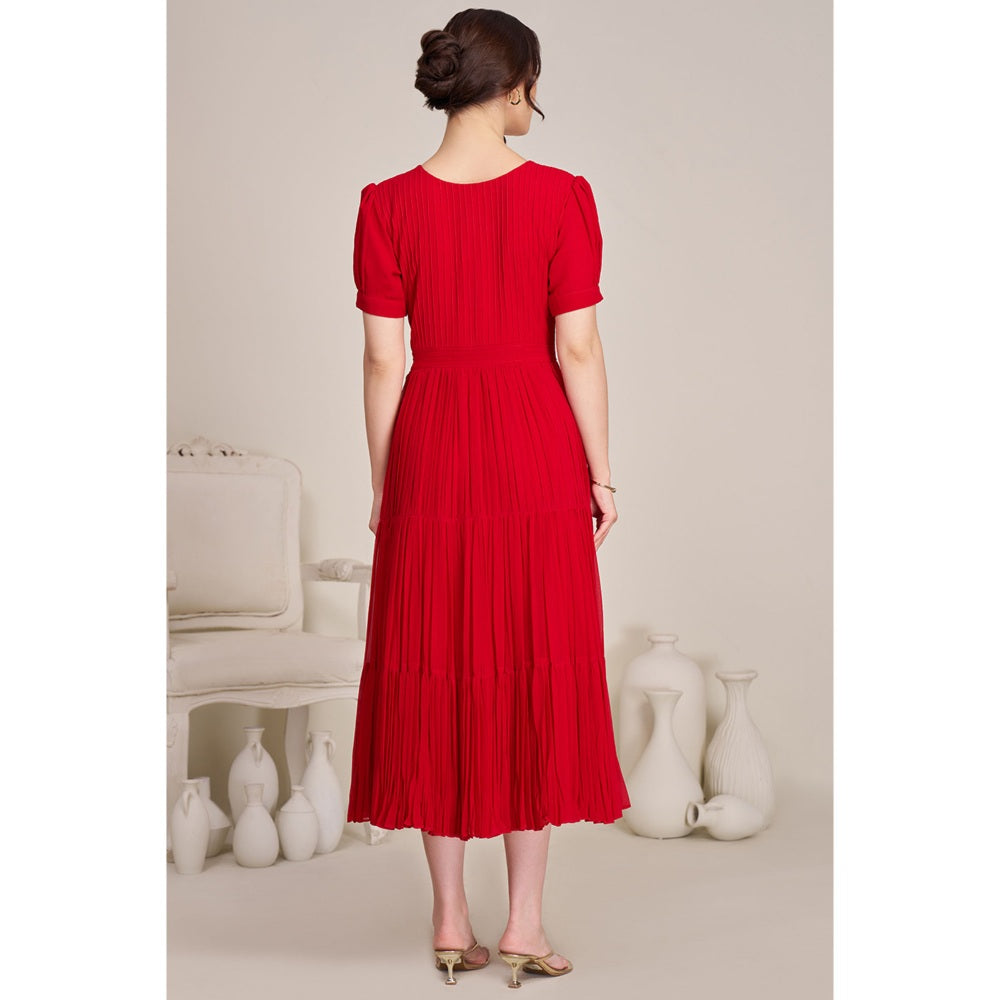 Torsha Womens Red Pleated Tired Dress
