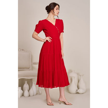 Torsha Womens Red Pleated Tired Dress