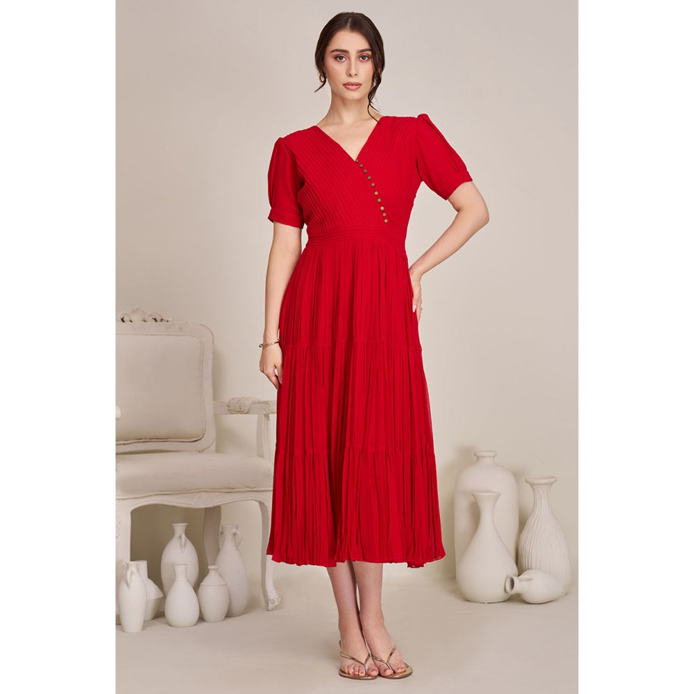 Torsha Womens Red Pleated Tired Dress