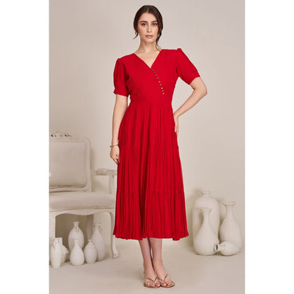 Torsha Womens Red Pleated Tired Dress